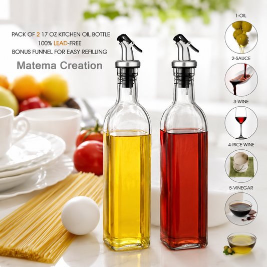 Storepheus™ KitchenPour 2×500ML Oil Bottle + 2 Oil Brush + 4 Spice Jar Set