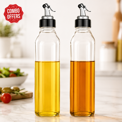 Storepheus™ DuoPour 2×1000ML Plastic Oil Bottle Set