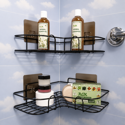 Storepheus™ CornerFlex Adhesive Bathroom Rack Set of 2