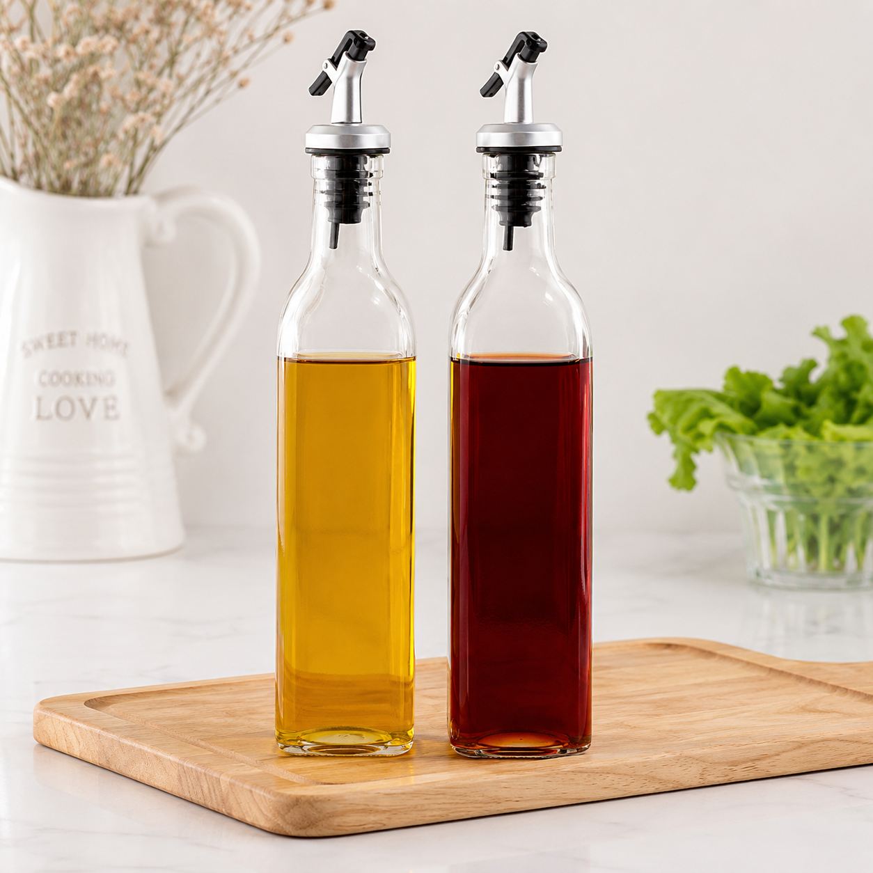 Storepheus™ PurePour 2×500ML Glass Oil Bottle + Funnel Set