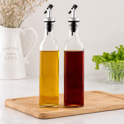 Storepheus™ PurePour 2×500ML Glass Oil Bottle + Funnel Set