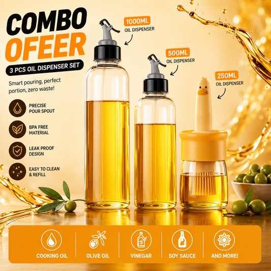 Storepheus™ DailyPour 1000ML + 500ML + 250ML Plastic Oil Bottle Set
