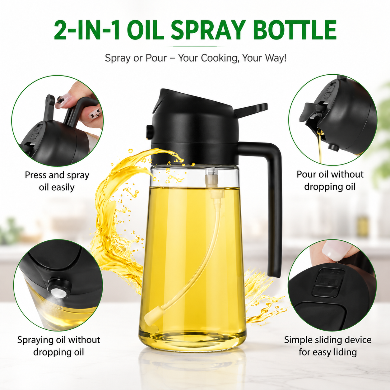 Storepheus™ MistPour 500ML 2-in-1 Oil Sprayer Glass Bottle